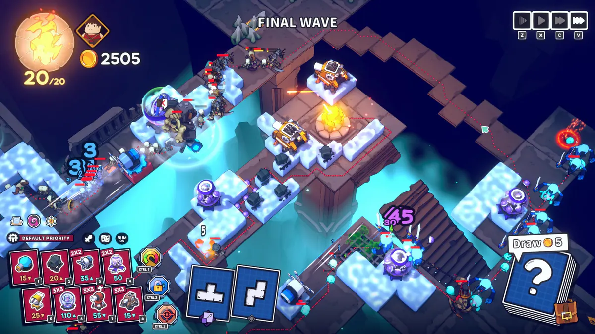 Emberward towers placed along a winding route to cover enemies across the maze.